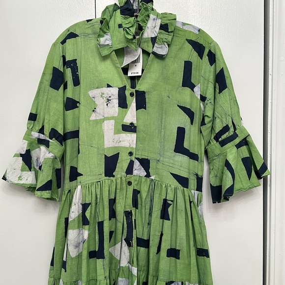 Studio 189 | Green Geo Cotton Ruffle Tiered Long Dress - Picture 5 of 11